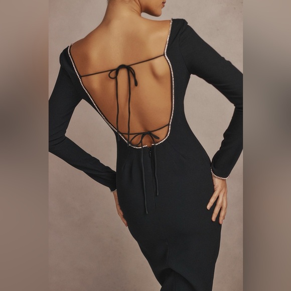 NWT House of CB Rosa Black Crystal Rhinestone Embellished Maxi Dress Gown L - Picture 6 of 14